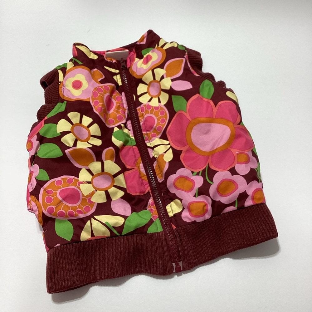 Hanna Andersson Floral Puffy Vest - Maroon and Pink 4T